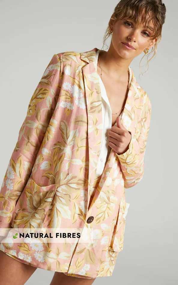 Showpo Amalie The Label 8211 Bay Linen Look Relaxed Button Front Blazer In Pink Floral Women Jackets and Coats Showpo Amalie The Label 8211 Bay Linen Look Relaxed Button Front Blazer In Pink Floral Women Jackets and Coats