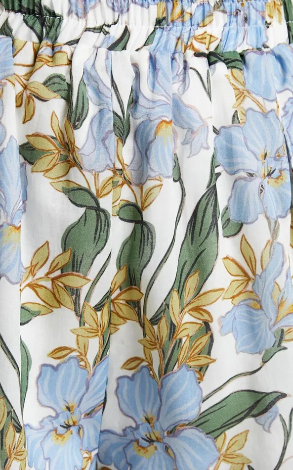 Showpo Amalie The Label 8211 Benita Linen Blend Knot Detail Tie Back Micro Crop Top In Iris Floral Women Curve Clothes