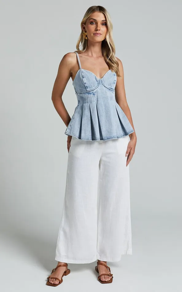 Showpo Amalie The Label 8211 Biella Linen Blend High Waisted Wide Leg Pants In White Women Curve Clothes
