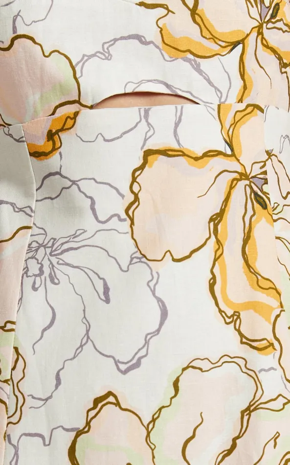 Showpo Amalie The Label 8211 Carietta Linen Blend Strappy Sweetheart Cut Out A Line Midi Dress In Maison Fleur Women Curve Clothes