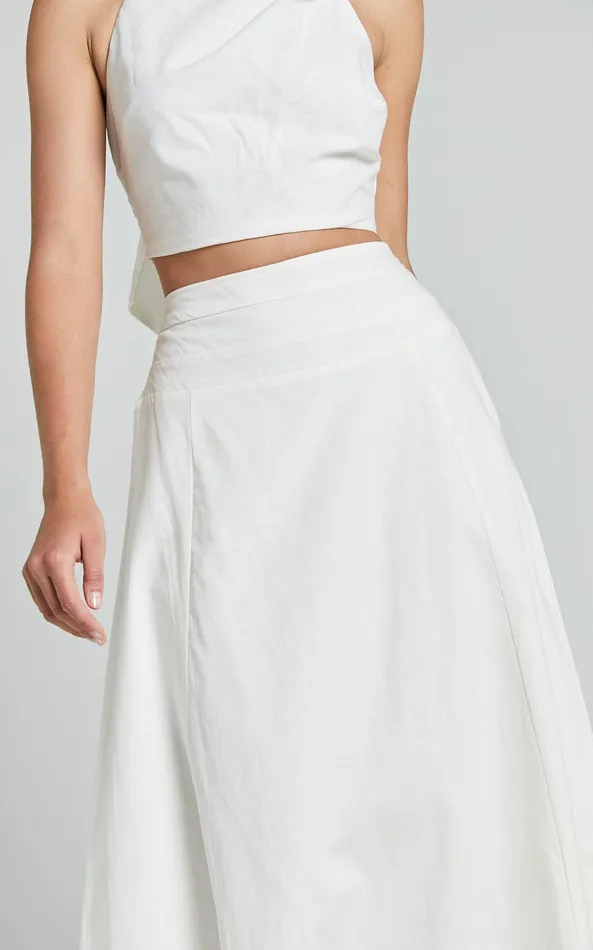 Showpo Amalie The Label 8211 Cartia Linen Blend High Waisted Maxi Skirt In White Women Skirts