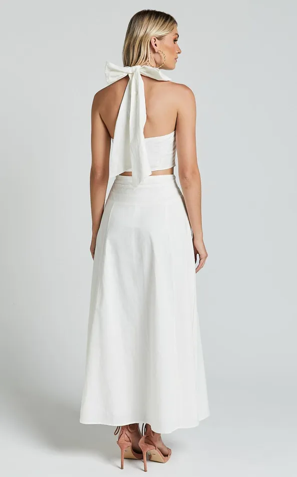 Showpo Amalie The Label 8211 Cartia Linen Blend High Waisted Maxi Skirt In White Women Skirts