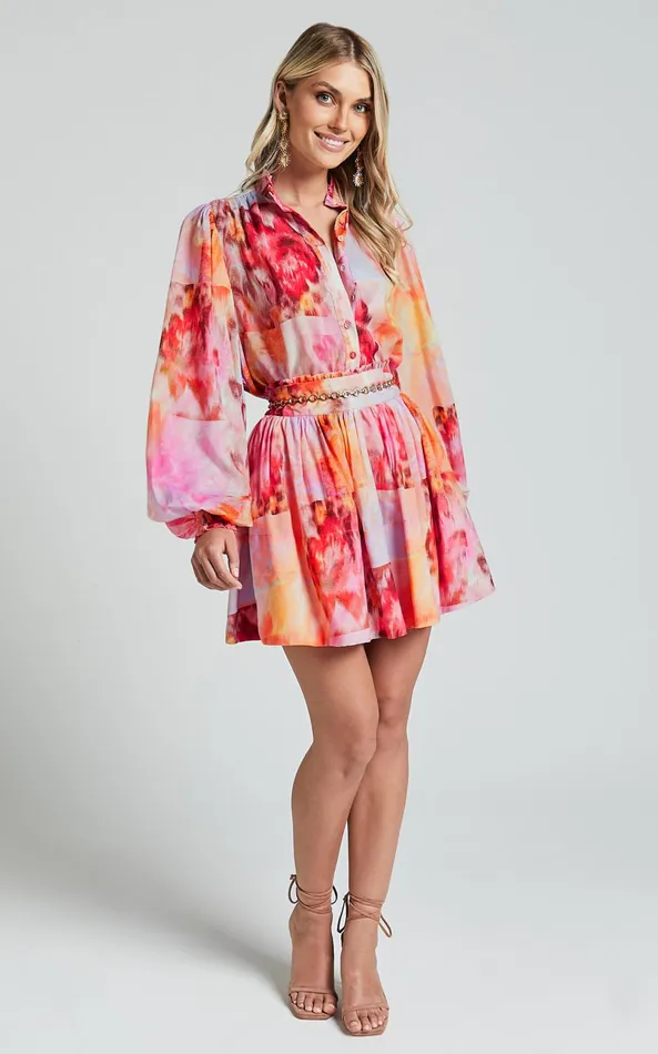 Showpo Amalie The Label 8211 Chamika High Neck Button Through Blouse In Marsielle Print Women Tops