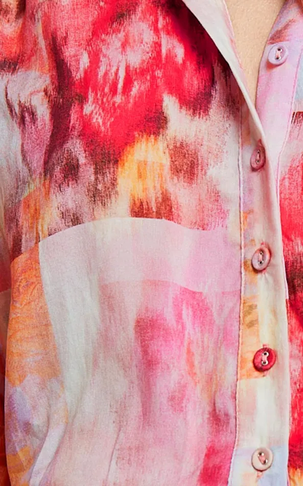 Showpo Amalie The Label 8211 Chamika High Neck Button Through Blouse In Marsielle Print Women Tops