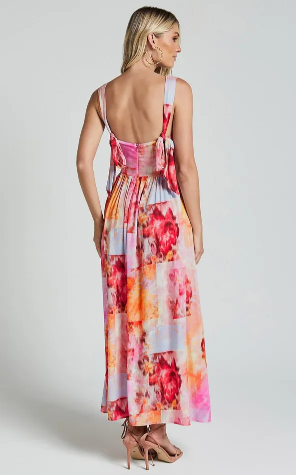 Showpo Amalie The Label 8211 Chamika Linen Blend Bustier Double Tie Back Midi Dress In Marsielle Print Women Curve Clothes