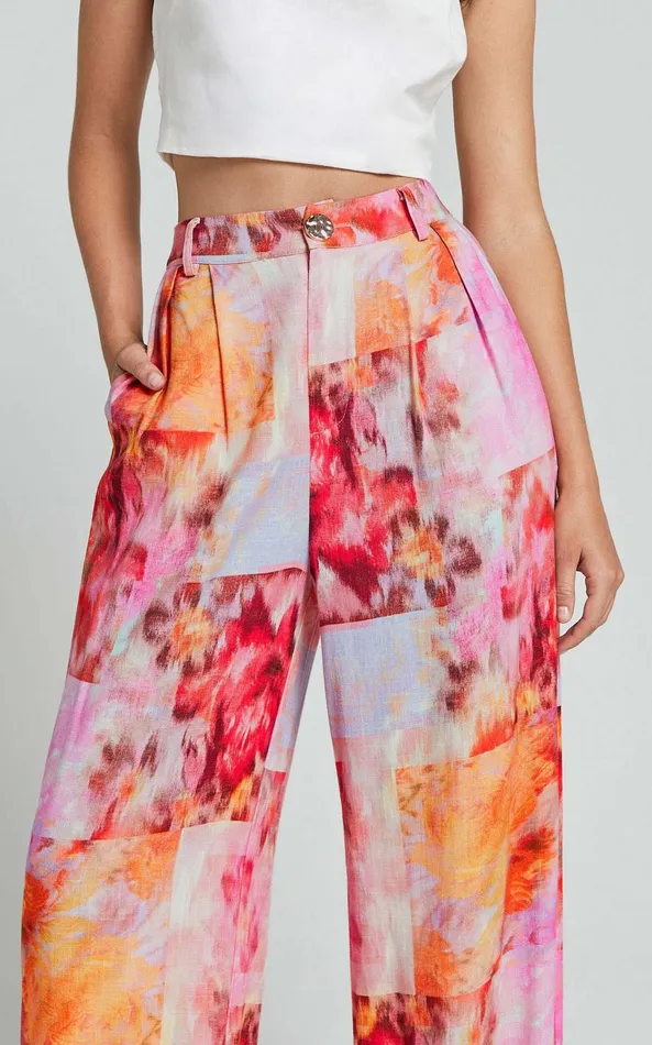 Showpo Amalie The Label 8211 Chamika Linen Blend Wide Leg Pants In Marsielle Print Women Pants
