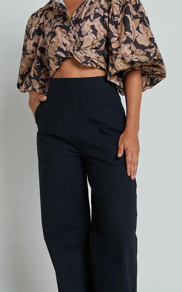 Showpo Amalie The Label 8211 Charo Linen Look High Waisted Wide Leg Pants In Black Women Pants