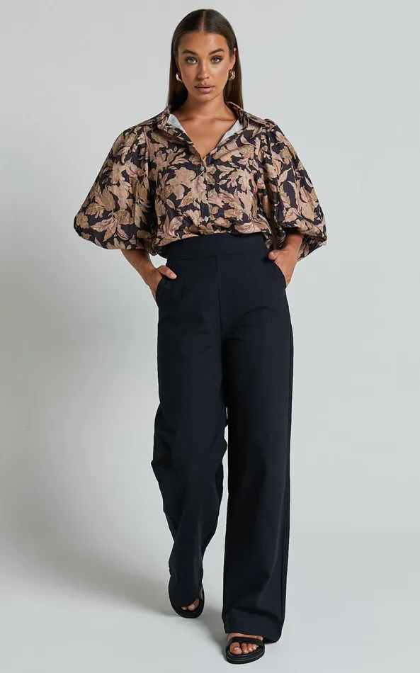 Showpo Amalie The Label 8211 Charo Linen Look High Waisted Wide Leg Pants In Black Women Pants
