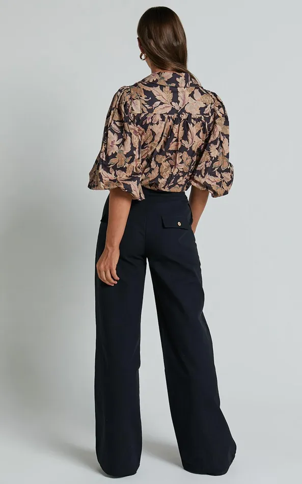 Showpo Amalie The Label 8211 Charo Linen Look High Waisted Wide Leg Pants In Black Women Pants