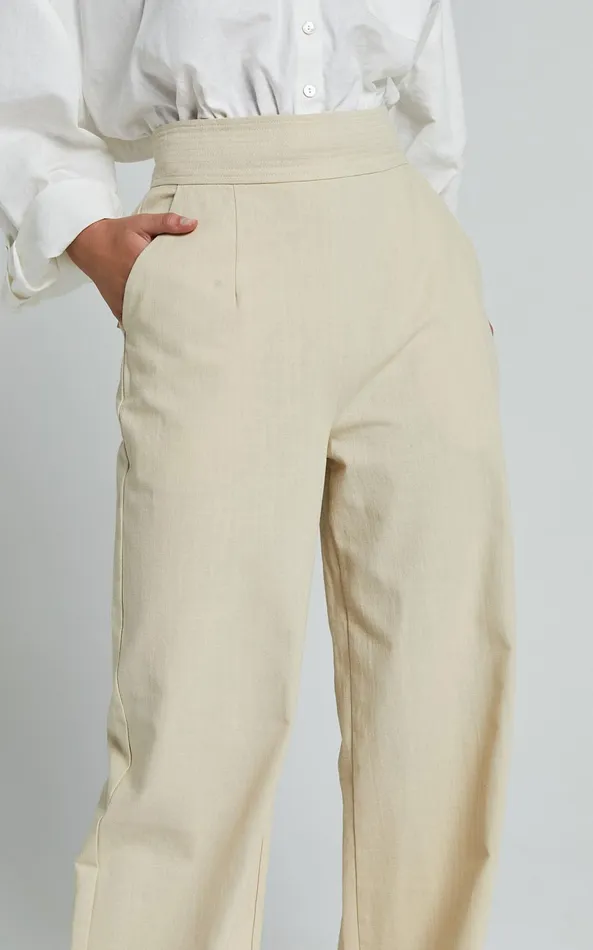 Showpo Amalie The Label 8211 Charo Linen Look High Waisted Wide Leg Pants In Stone Women Curve Clothes