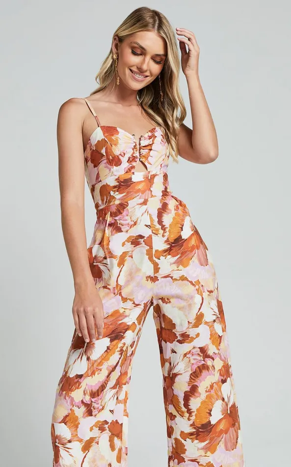 Showpo Amalie The Label 8211 Chevonne Linen Blend Wide Leg Jumpsuit In Baku Print Women Jumpsuits