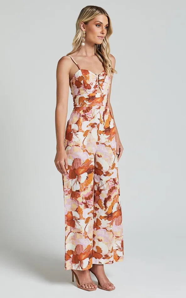 Showpo Amalie The Label 8211 Chevonne Linen Blend Wide Leg Jumpsuit In Baku Print Women Jumpsuits