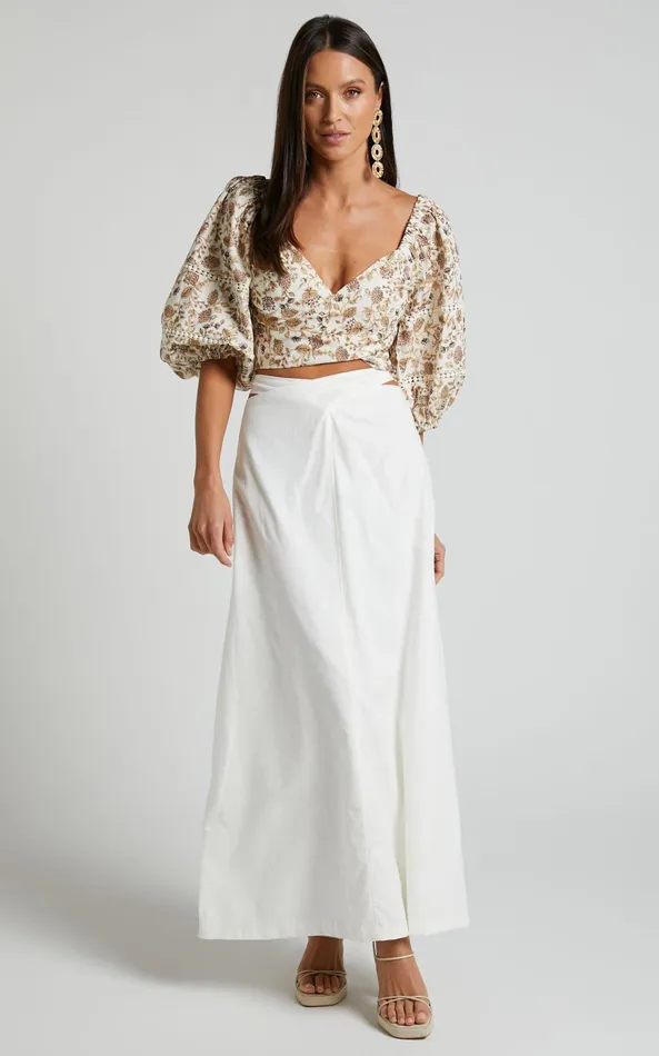 Showpo Amalie The Label 8211 Cia Linen Blend Cross Front Midi Skirt In White Women Skirts