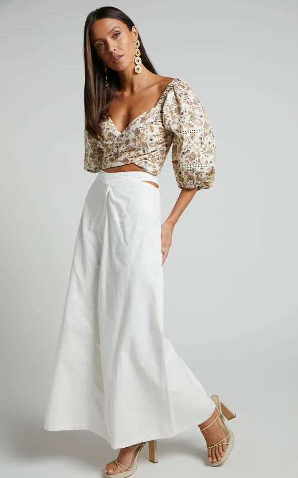 Showpo Amalie The Label 8211 Cia Linen Blend Cross Front Midi Skirt In White Women Skirts