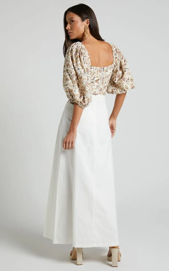 Showpo Amalie The Label 8211 Cia Linen Blend Cross Front Midi Skirt In White Women Skirts