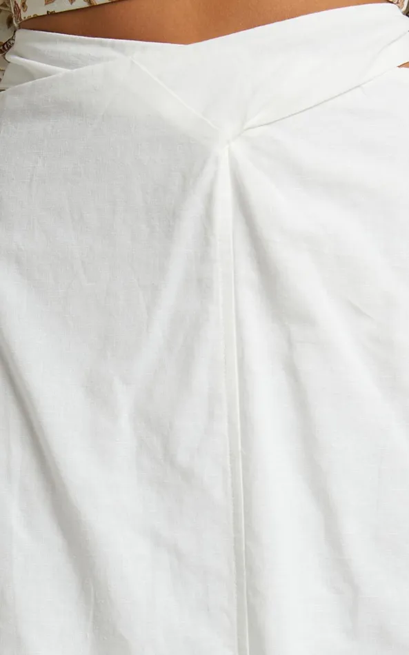Showpo Amalie The Label 8211 Cia Linen Blend Cross Front Midi Skirt In White Women Skirts