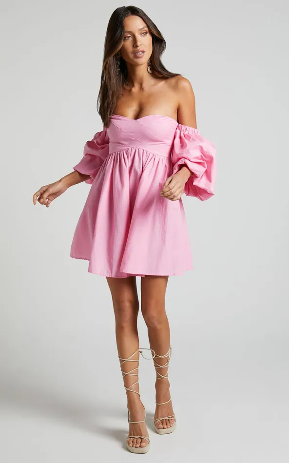 Showpo Amalie The Label 8211 Cielio Linen Blend Paneled Bust Mini Dress In Pink Women Dresses
