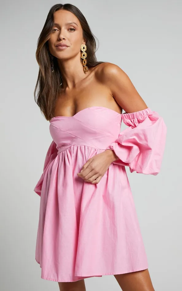 Showpo Amalie The Label 8211 Cielio Linen Blend Paneled Bust Mini Dress In Pink Women Dresses