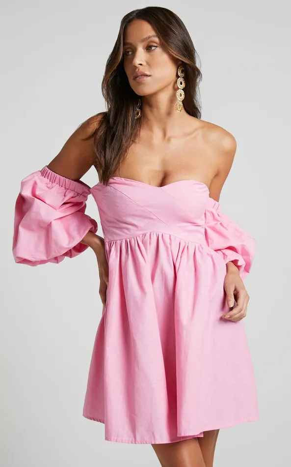 Showpo Amalie The Label 8211 Cielio Linen Blend Paneled Bust Mini Dress In Pink Women Dresses