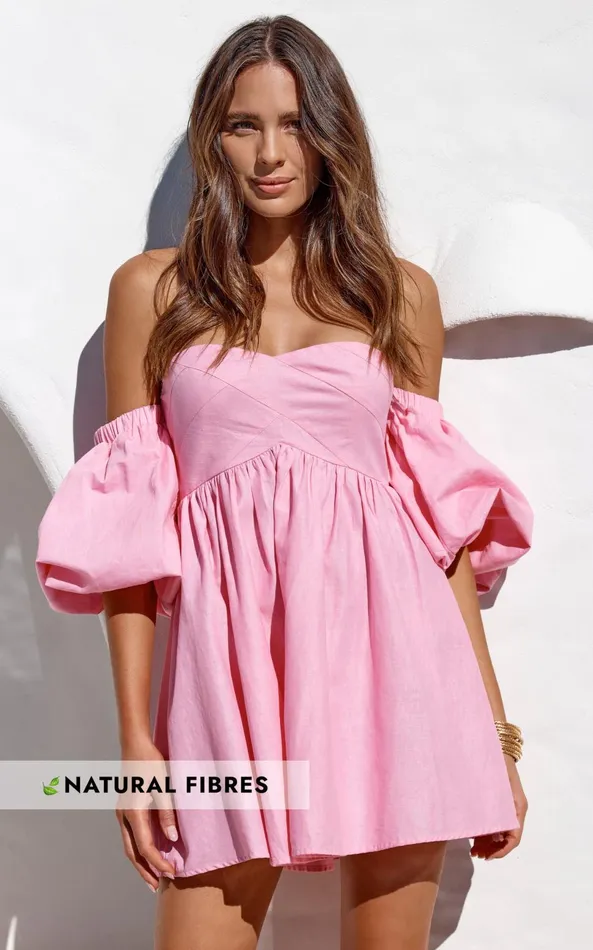 Showpo Amalie The Label 8211 Cielio Linen Blend Paneled Bust Mini Dress In Pink Women Dresses