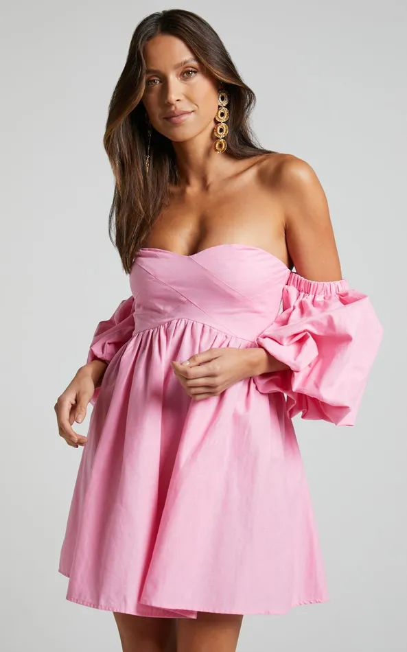 Showpo Amalie The Label 8211 Cielio Linen Blend Paneled Bust Mini Dress In Pink Women Dresses