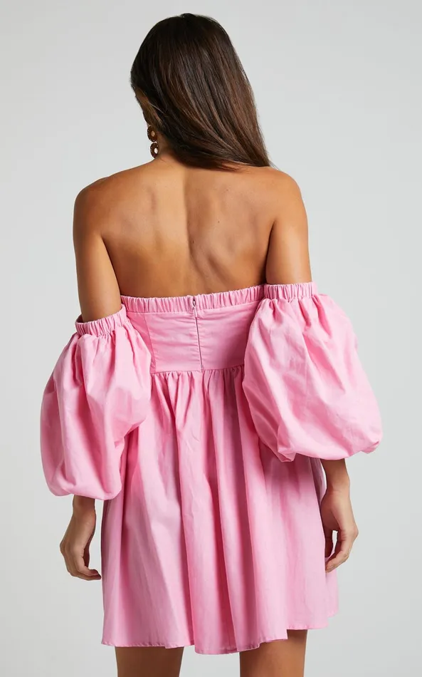 Showpo Amalie The Label 8211 Cielio Linen Blend Paneled Bust Mini Dress In Pink Women Dresses
