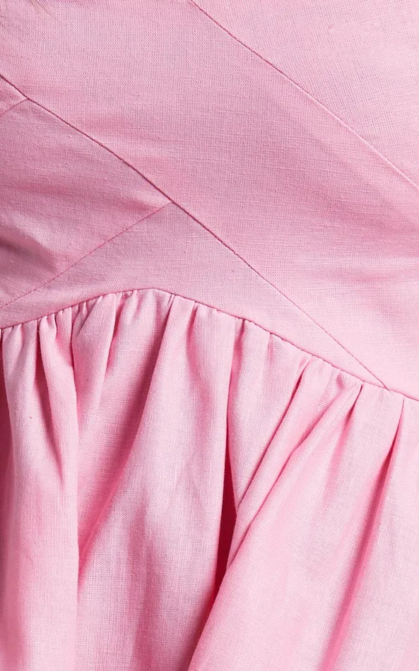 Showpo Amalie The Label 8211 Cielio Linen Blend Paneled Bust Mini Dress In Pink Women Dresses