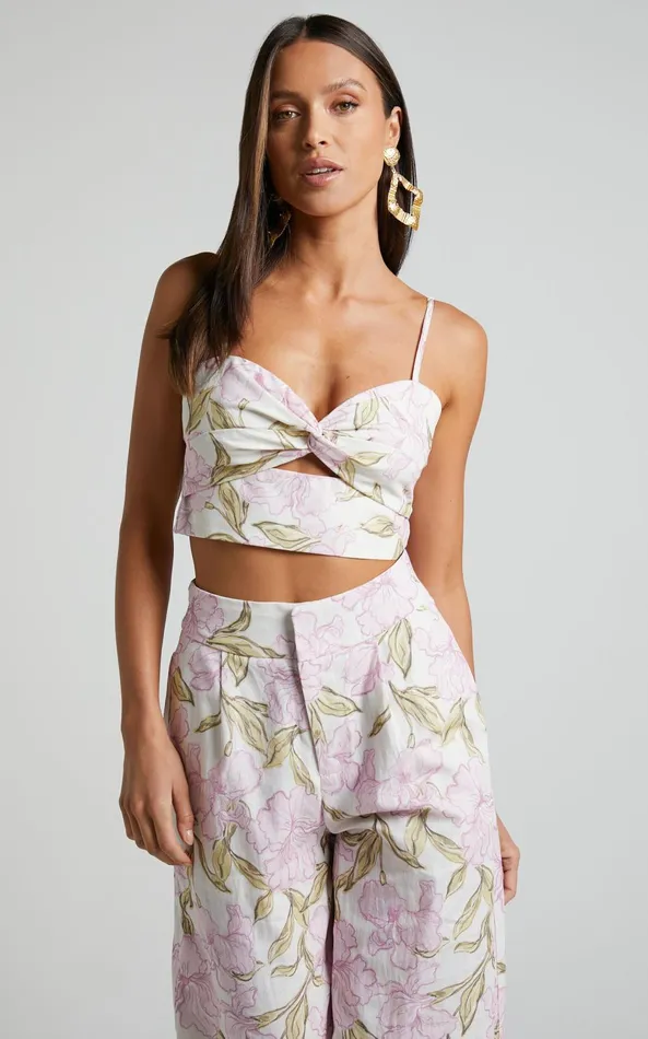 Showpo Amalie The Label 8211 Cierra Linen Blend Twist Tie Back Top In Isia Floral Women Tops