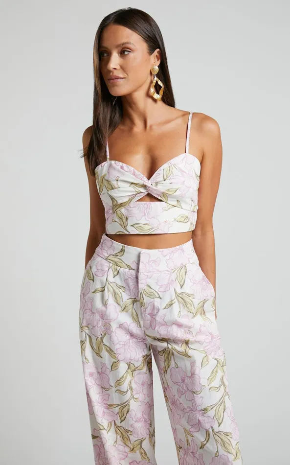 Showpo Amalie The Label 8211 Cierra Linen Blend Twist Tie Back Top In Isia Floral Women Tops