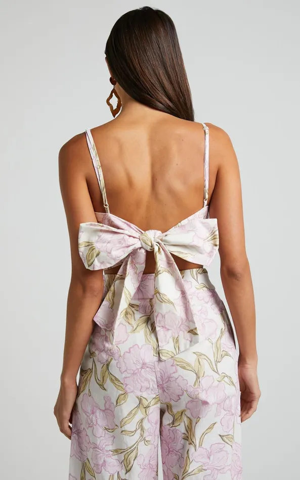 Showpo Amalie The Label 8211 Cierra Linen Blend Twist Tie Back Top In Isia Floral Women Tops