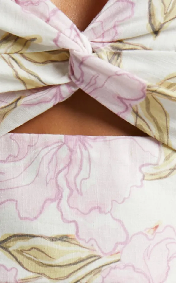 Showpo Amalie The Label 8211 Cierra Linen Blend Twist Tie Back Top In Isia Floral Women Tops