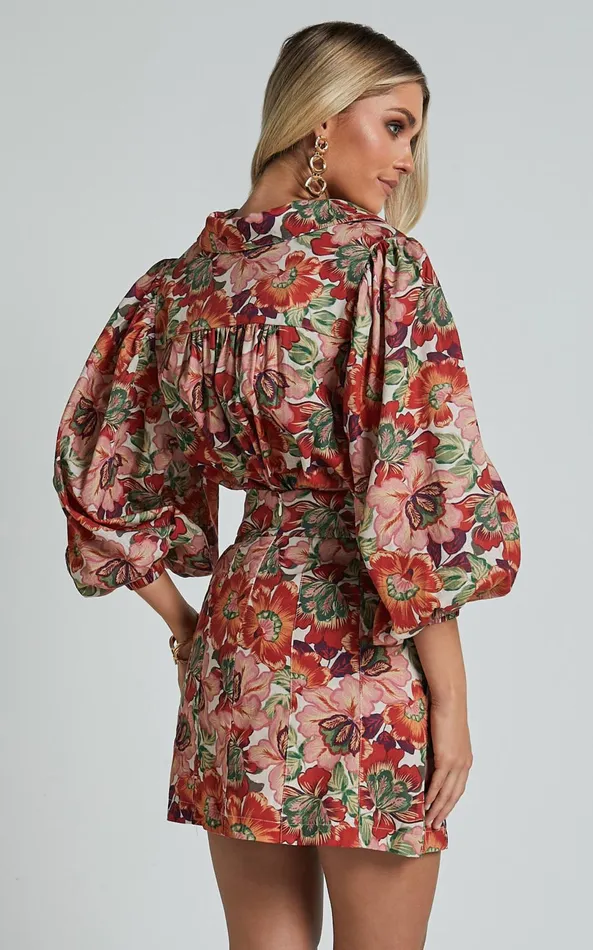 Showpo Amalie The Label 8211 Cosette Linen Blend High Waisted Button Through A Line Skirt In Musee Print Women Skirts
