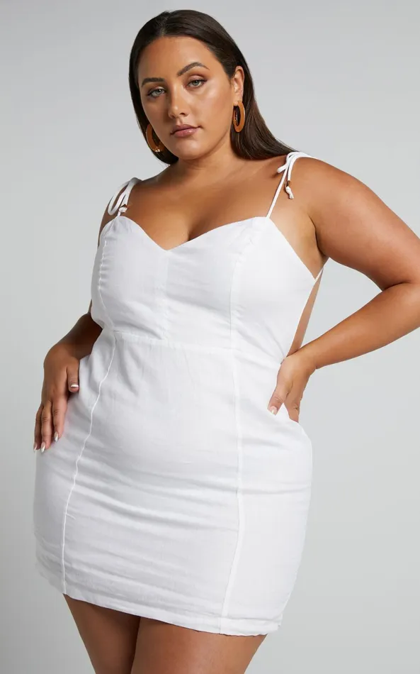 Showpo Amalie The Label 8211 Denissia Linen Strappy Open Back Mini Dress In White Women Dresses