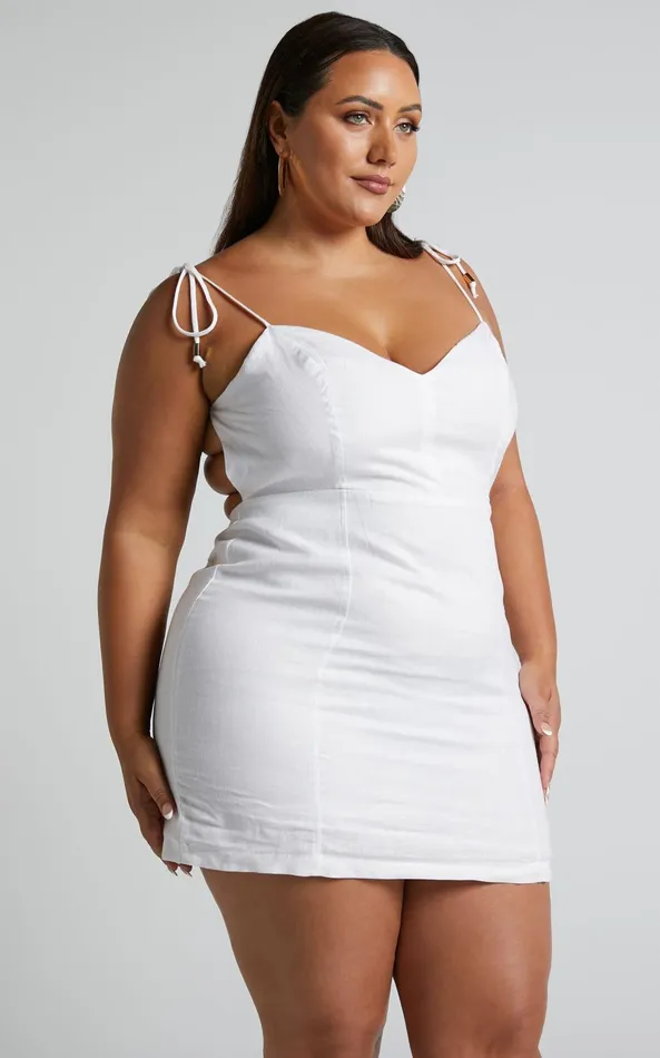 Showpo Amalie The Label 8211 Denissia Linen Strappy Open Back Mini Dress In White Women Dresses