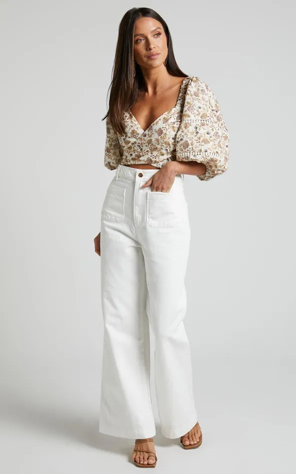 Showpo Amalie The Label 8211 Desi Jeans High Waisted Wide Leg Full Length In Off White Women Denim