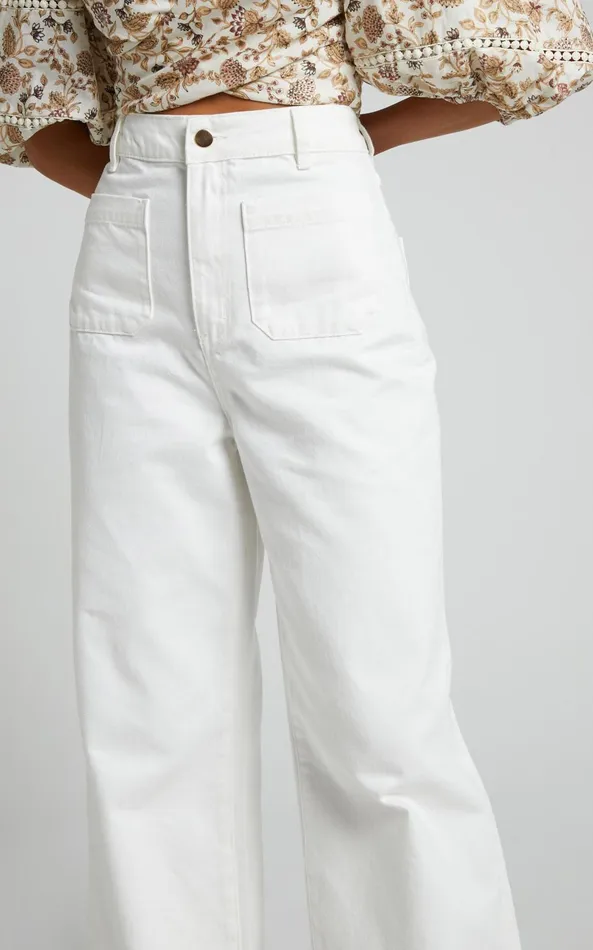 Showpo Amalie The Label 8211 Desi Jeans High Waisted Wide Leg Full Length In Off White Women Denim