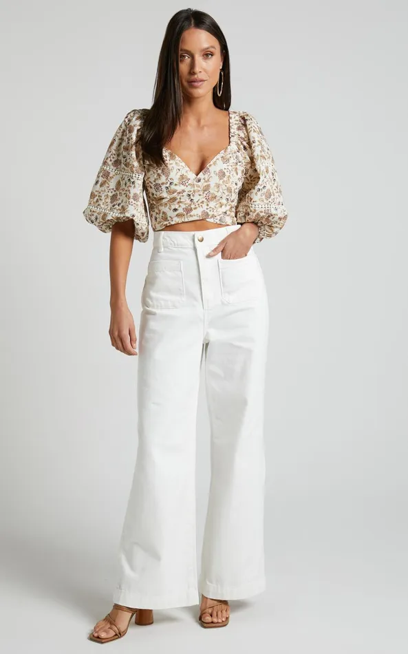 Showpo Amalie The Label 8211 Desi Jeans High Waisted Wide Leg Full Length In Off White Women Denim