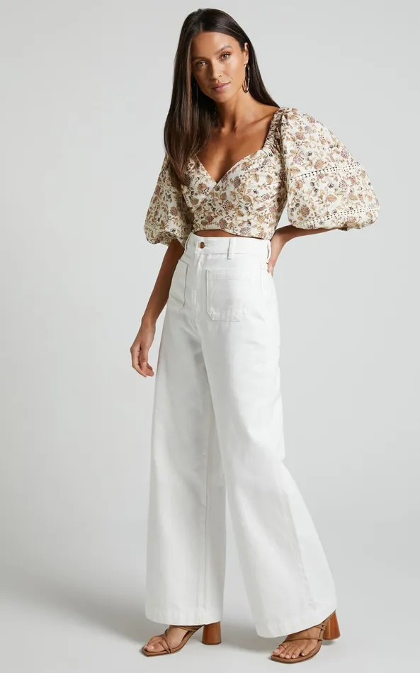 Showpo Amalie The Label 8211 Desi Jeans High Waisted Wide Leg Full Length In Off White Women Denim