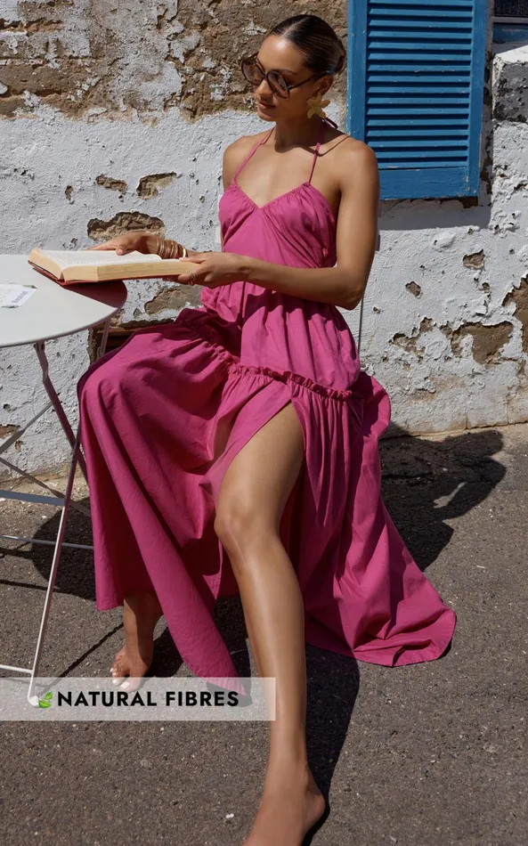 Showpo Amalie The Label 8211 Elysees Linen Blend Strappy Halter Midi Dress In Magenta Women Dresses Showpo Amalie The Label 8211 Elysees Linen Blend Strappy Halter Midi Dress In Magenta Women Dresses