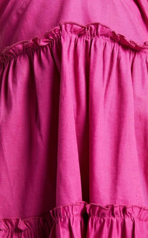 Showpo Amalie The Label 8211 Elysees Linen Blend Strappy Halter Midi Dress In Magenta Women Dresses