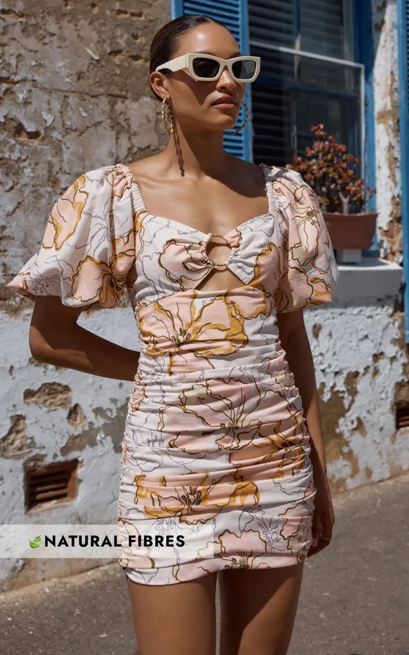 Showpo Amalie The Label 8211 Emerita Linen Blend O Detail Puff Sleeve Ruched Mini Dress In Maison Fleur Women Curve Clothes Showpo Amalie The Label 8211 Emerita Linen Blend O Detail Puff Sleeve Ruched Mini Dress In Maison Fleur Women Curve Clothes
