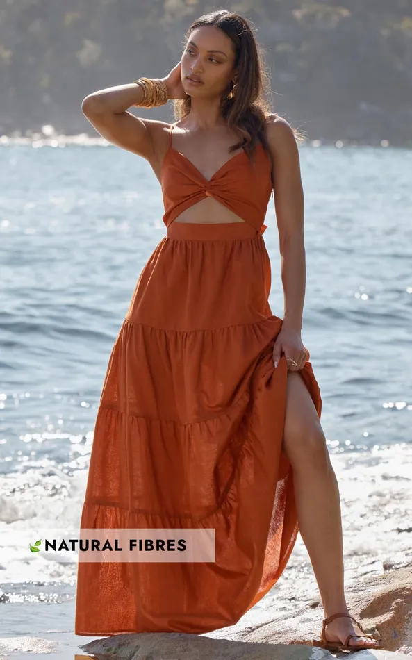 Showpo Amalie The Label 8211 Emerita Linen Blend Sweetheart Twist Front Tie Back Midi Dress In Burnt Sienna Women Curve Clothes Showpo Amalie The Label 8211 Emerita Linen Blend Sweetheart Twist Front Tie Back Midi Dress In Burnt Sienna Women Curve Clothes