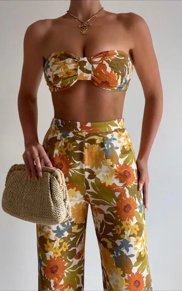 Showpo Amalie The Label 8211 Emerson Linen Blend Knotted Bandeau Top In Emerson Floral Women Curve Clothes