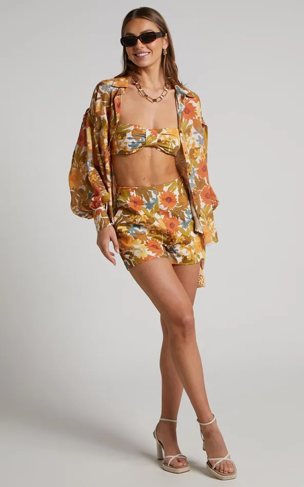 Showpo Amalie The Label 8211 Emerson Linen Blend Knotted Bandeau Top In Emerson Floral Women Curve Clothes