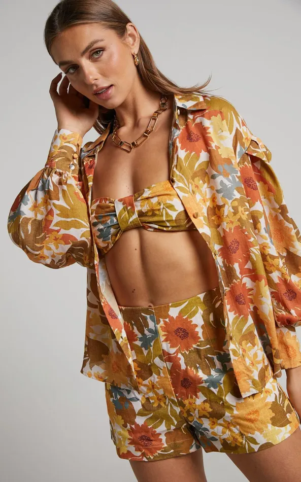Showpo Amalie The Label 8211 Emerson Linen Blend Knotted Bandeau Top In Emerson Floral Women Curve Clothes
