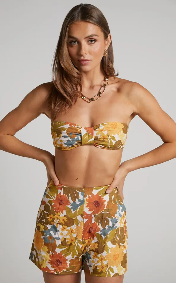 Showpo Amalie The Label 8211 Emerson Linen Blend Knotted Bandeau Top In Emerson Floral Women Curve Clothes
