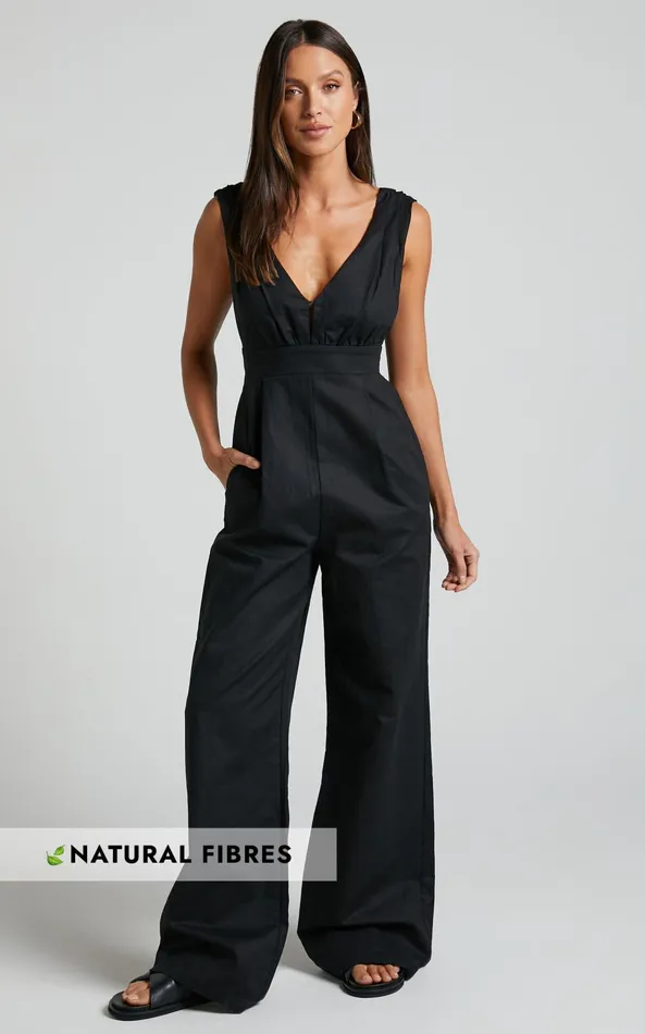 Showpo Amalie The Label 8211 Emiliana Linen Blend Plunge Wide Leg Jumpsuit In Black Women Jumpsuits Showpo Amalie The Label 8211 Emiliana Linen Blend Plunge Wide Leg Jumpsuit In Black Women Jumpsuits