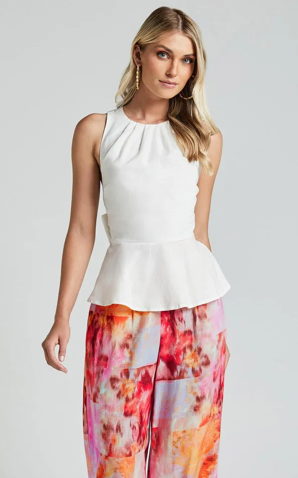 Showpo Amalie The Label 8211 Farley Linen Blend Cross Back Top In White Women Tops