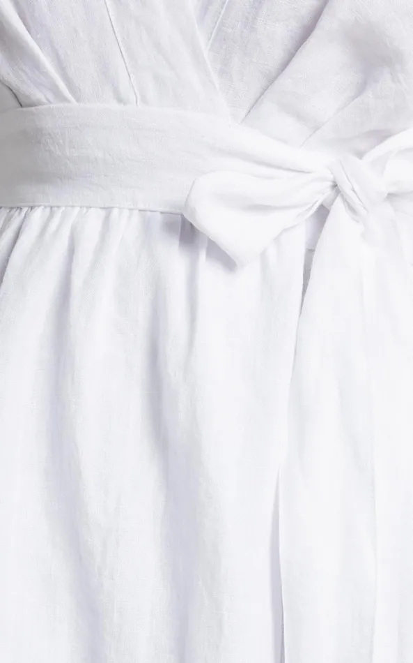 Showpo Amalie The Label 8211 Franc Linen Puff Sleeve Wrap Midi Dress In White Women Curve Clothes