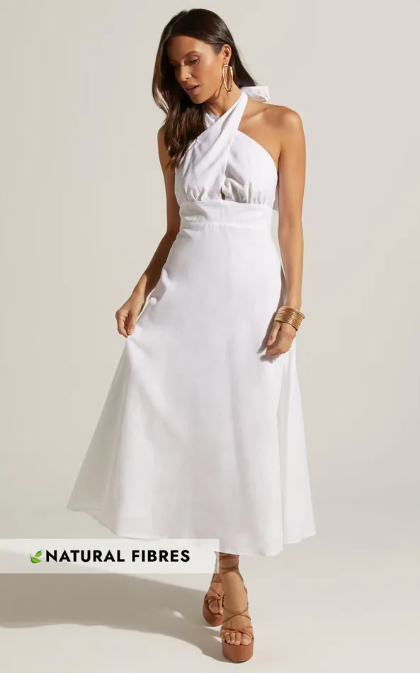 Showpo Amalie The Label 8211 Freesia Linen Blend Halter Tie Neck Midi Dress In White Women Dresses Showpo Amalie The Label 8211 Freesia Linen Blend Halter Tie Neck Midi Dress In White Women Dresses